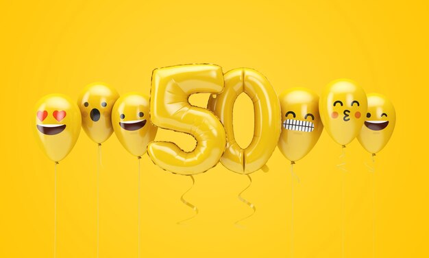 Nombre d'emoji d'anniversaire jaune fait face à des ballons d render