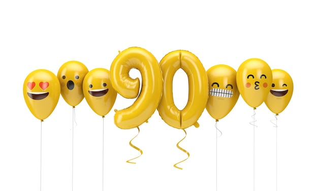 Nombre d'emoji d'anniversaire jaune fait face à des ballons d render