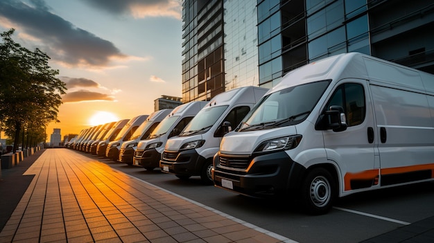 Nombre de nouveaux minibus et camionnettes blancs à l'extérieur