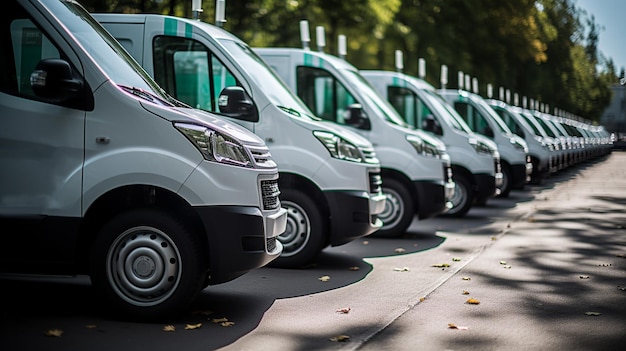 Nombre de nouveaux minibus et camionnettes blancs à l'extérieur