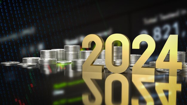 Le nombre d'or 2024 pour le rendu 3d du concept du nouvel an