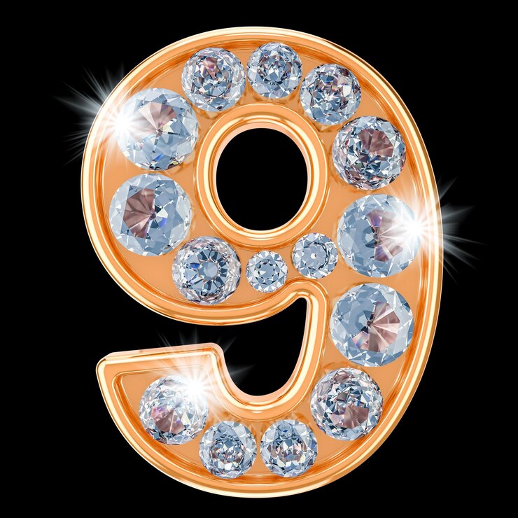 Nombre d'or 9 avec rendu 3D de diamants