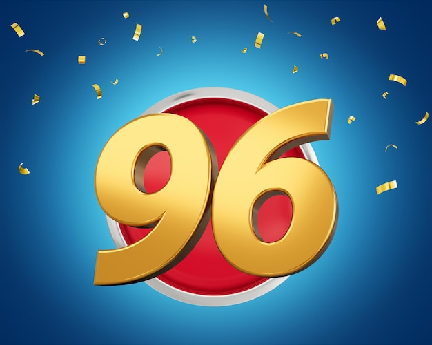 Nombre d'or 96 Numéro d'or quatre-vingt-six sur icône rouge arrondie avec des particules illustration 3D