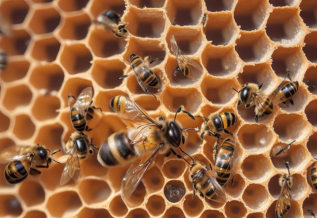 De nombreuses abeilles grouillant sur un nid d'abeilles Macro shot mise au point sélective
