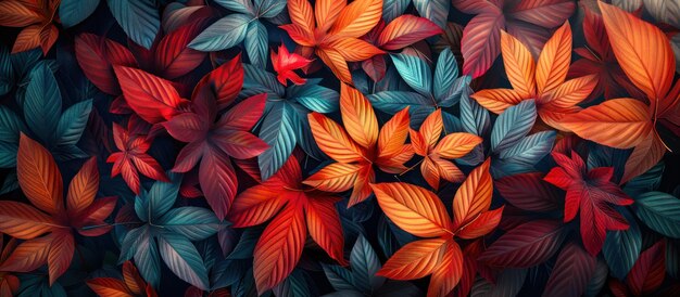 Photo de nombreuses feuilles colorées dans des couleurs mélangées