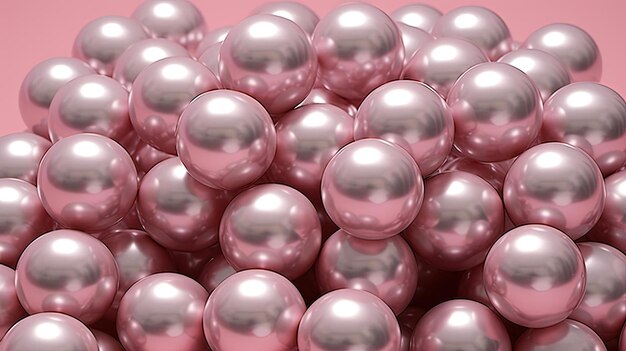 Photo de nombreuses petites boules d'argent disposées ensemble sur un fond rose dans le style rendu dans cinema4d