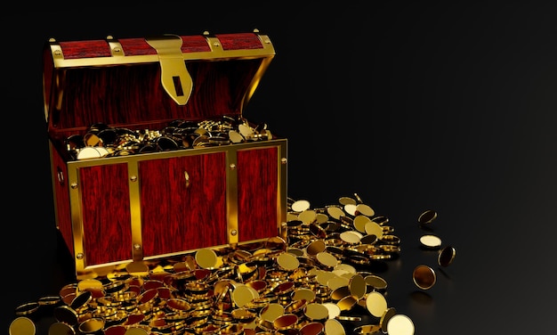 De nombreuses pièces d'or ont été renversées du coffre au trésor.