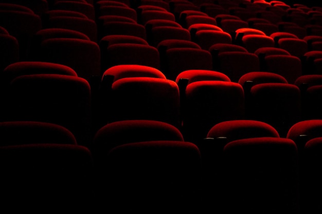 Photo de nombreuses rangées de sièges rouges dans le cinéma
