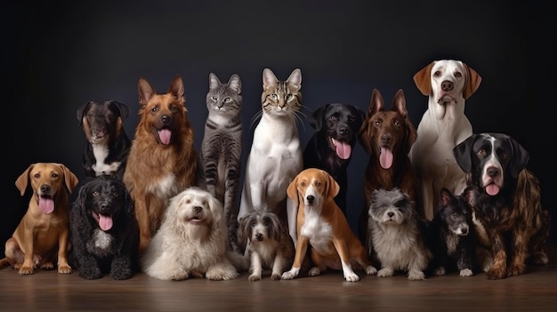 De nombreux chiens et chats observent la caméra de l'IA générative