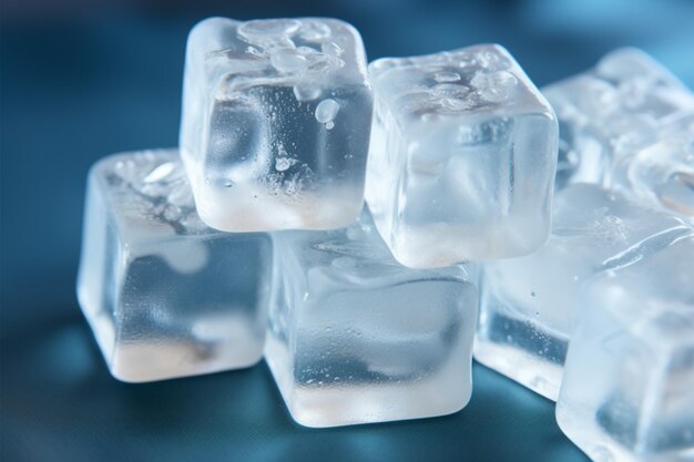 De nombreux cubes de glace ferment un paysage gelé sur une toile blanche