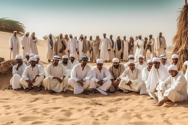 Photo de nombreux hommes arabes dans le désert réseau neuronal généré par l'ia