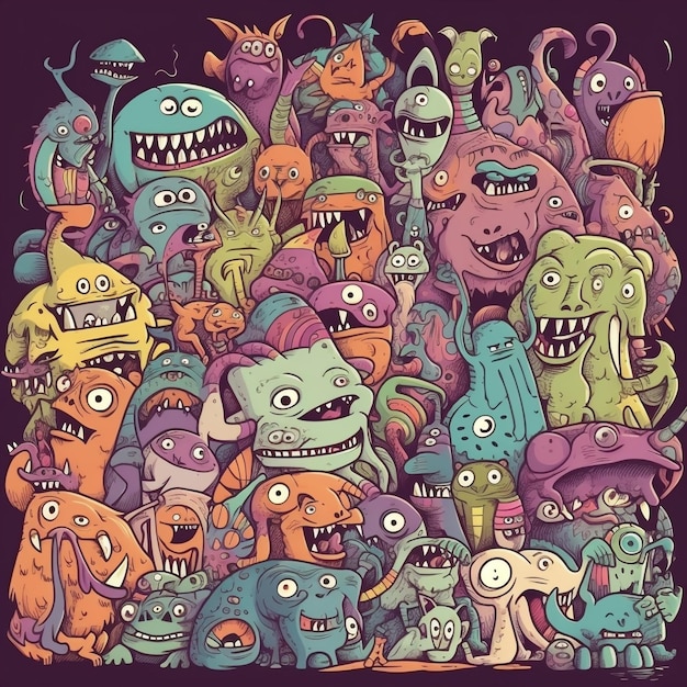 de nombreux monstres doodle art style coloré drôle