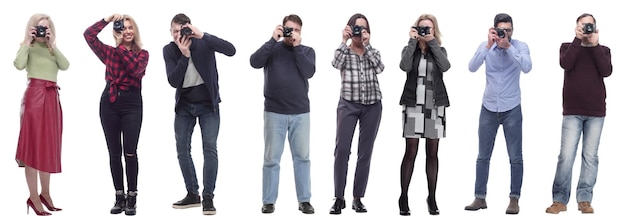 De nombreux photographes paparazzi de groupe double douze avec caméras