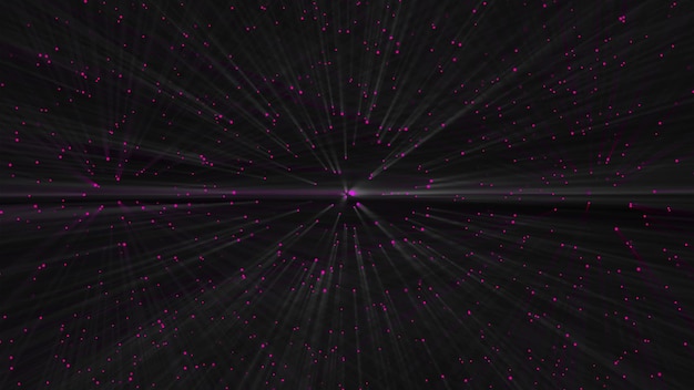 De nombreux rayons lumineux de lumière dans l'espace sombre rendu 3D de toile de fond abstrait généré par ordinateur