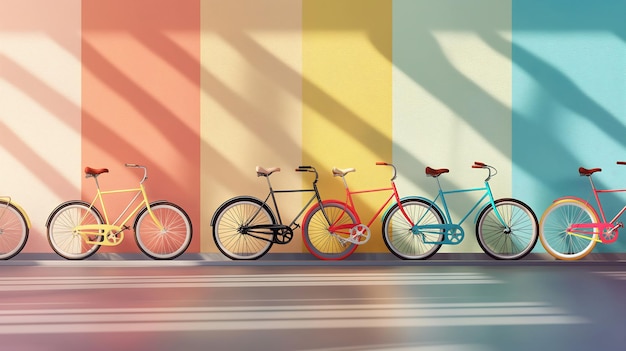 de nombreux vélos classiques colorés à l'intérieur du musée avec des couleurs vives