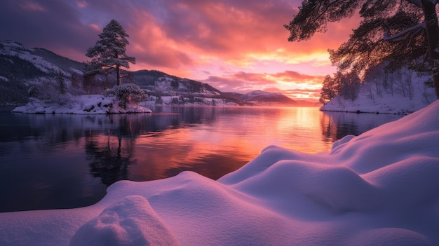 Photo norwegian winter sunset generative ai