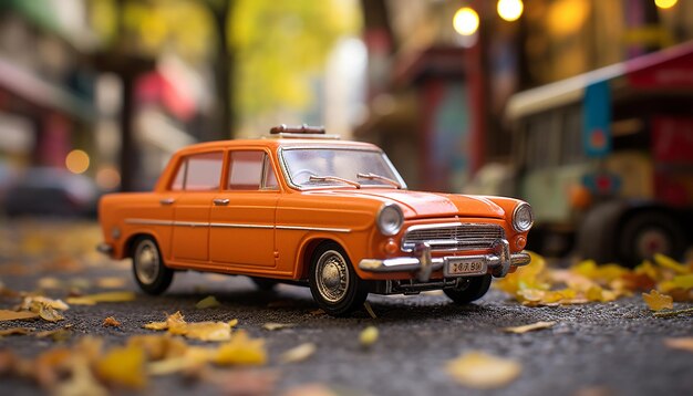 Nostalgique 1960 scène japonaise voitures miniatures tour de Tokyo ambiance d'automne style rétro vitesse de l'enfance