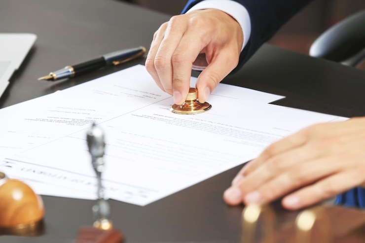 Photo notaire public dans le document de cachet de bureau