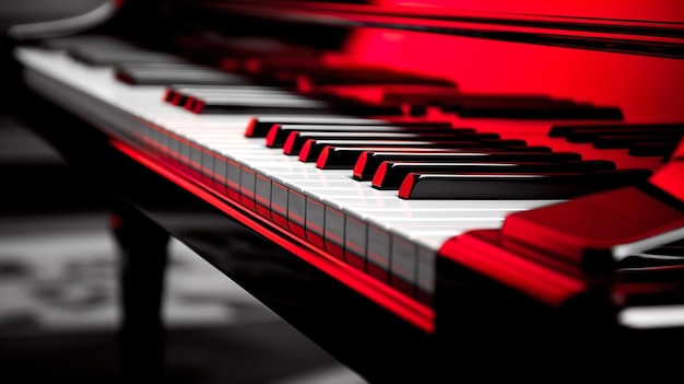 Note piano noir et blanc couleur brillante fond rouge flou Générer de l'IA