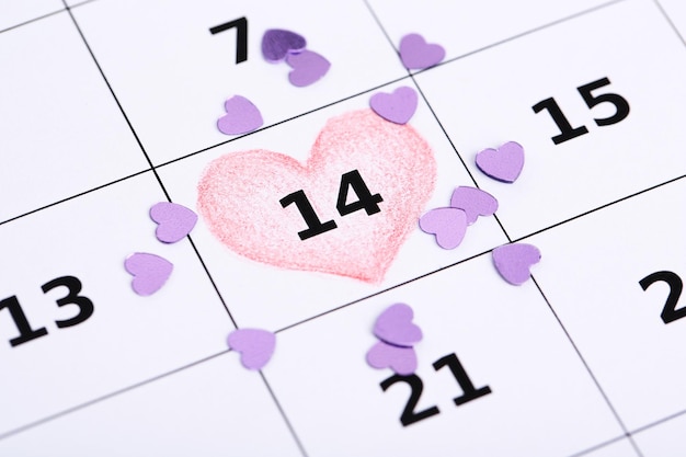 Notes sur le calendrier (Saint Valentin), gros plan