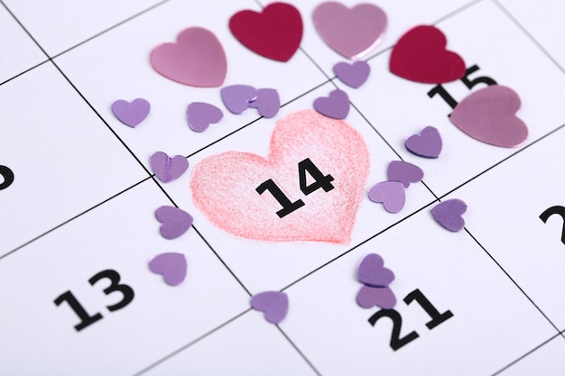 Notes sur le calendrier (Saint Valentin), gros plan