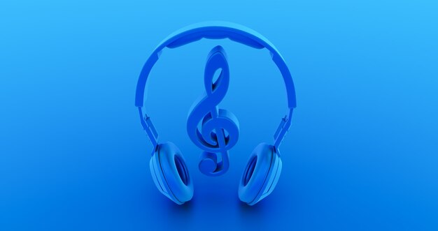 Notes de musique bleues avec casque au milieu, musique Concept