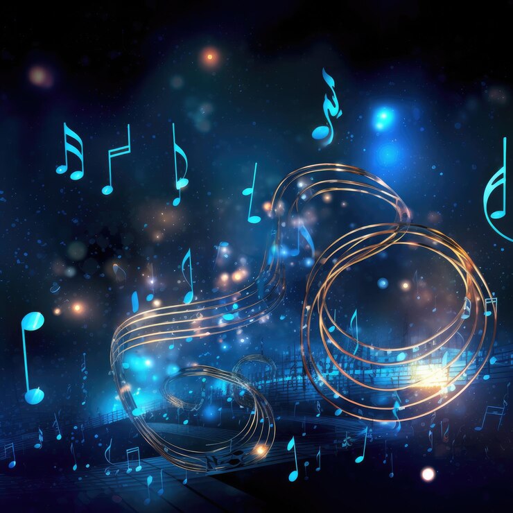 Des notes de musique brillantes en arrière-plan avec bokeh