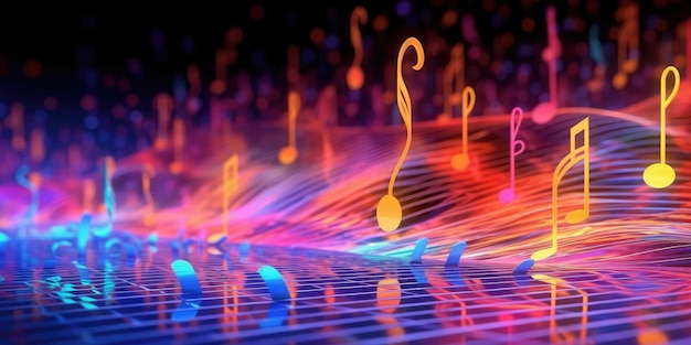 Des notes de musique brillantes en arrière-plan avec bokeh