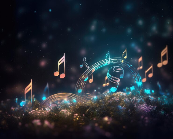 Des notes de musique brillantes en arrière-plan avec bokeh