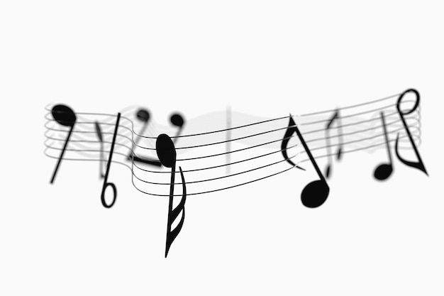 Notes de musique noires avec fond blanc rendu 3d