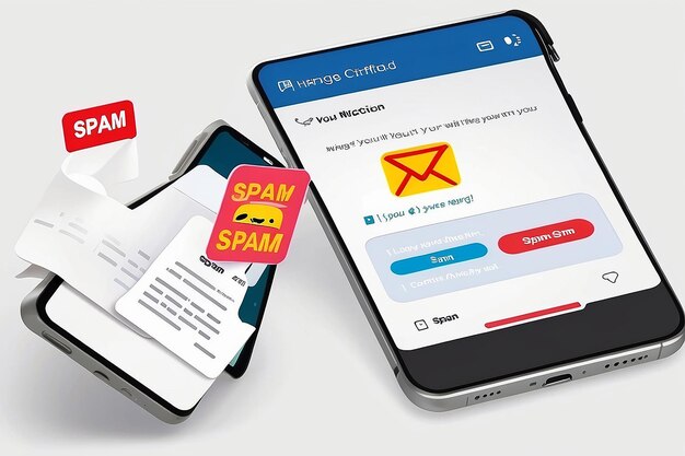 Notification d'avertissement Les personnes avec une icône de message de spam sur leur téléphone portable
