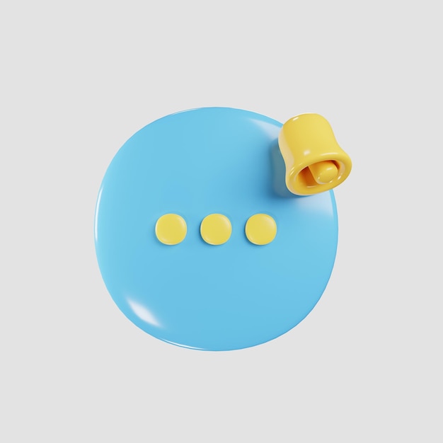 notification de chat à bulles de rendu 3d avec cloche jaune Illustration du concept de chat en ligne icône 3d avec style de dessin animé