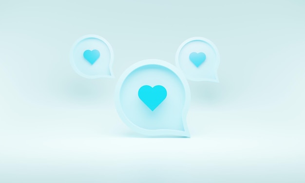 notification des médias sociaux 3d love blue heart icon in chat bubble blue on blue background illustratio