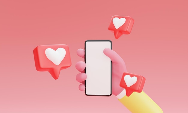 Notification de symbole d'amour sur smartphone. Illustration 3D