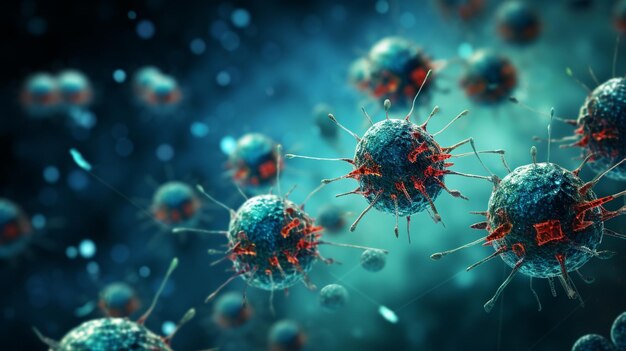 Photo la notion de cellules cancéreuses agressant et envahissant les cellules saines du corps ia générative