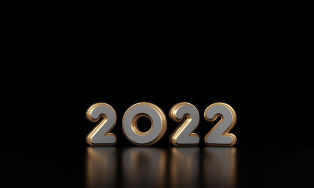 Photo notion de nouvel an or et blanc numéro 2022 sur fond noir photo premium