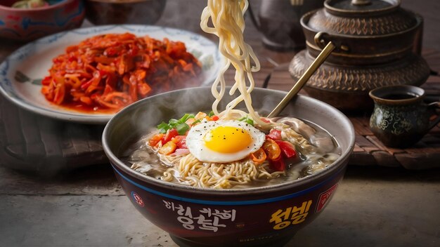 Noudles instantanées coréennes et tteokbokki dans une sauce épicée coréenne nourriture ancienne