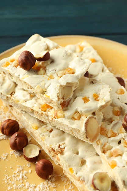 Nougat de nourriture savoureuse en gros plan