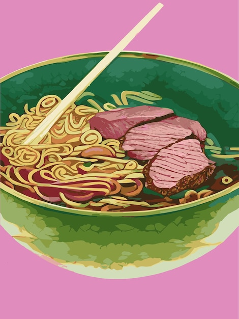 Nouilles Aliments asiatiques Cuisine chinoise Illustration colorée Illustration vectorielle colorée Cuisine chinoise
