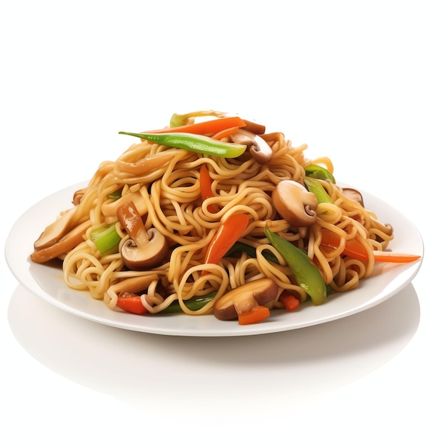 Nouilles chow mein Nouilles chinoises croustillantes fond blanc