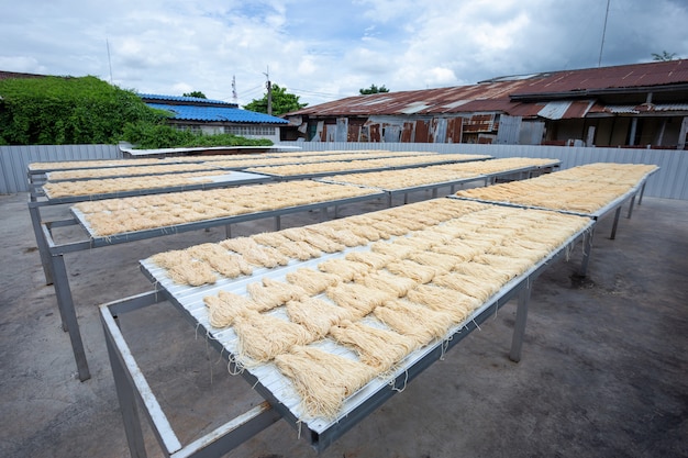 Des Nouilles Jaunes Ou Des Aliments Mee Sua Séchant Au Soleil Faire Sécher Au Soleil En Thaïlande