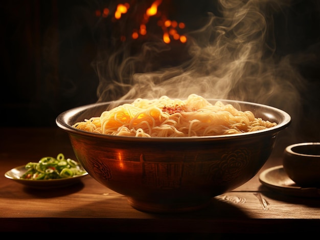 Nouilles ramen gastronomiques dans un bol fumant