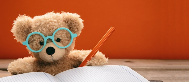 Nounours mignon portant des lunettes faisant la bannière de devoirs