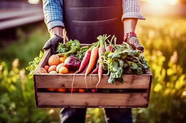 Nourrir les cadeaux de la nature Des mains masculines embrassent des légumes fraîchement cueillis Generative AI