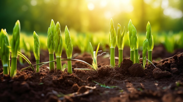 Nourrir la nature Les semis d'asperges atteignent la lumière du soleil pendant la journée