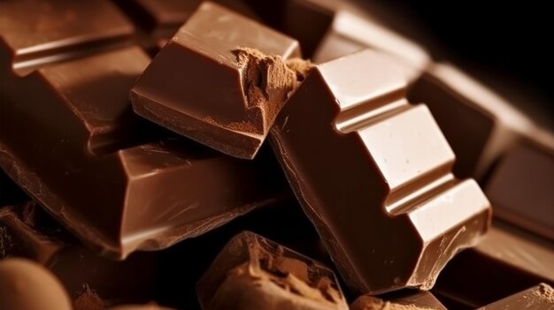 Nourriture au chocolat et bonbons écrasés barres de chocolats au lait frais générative ai
