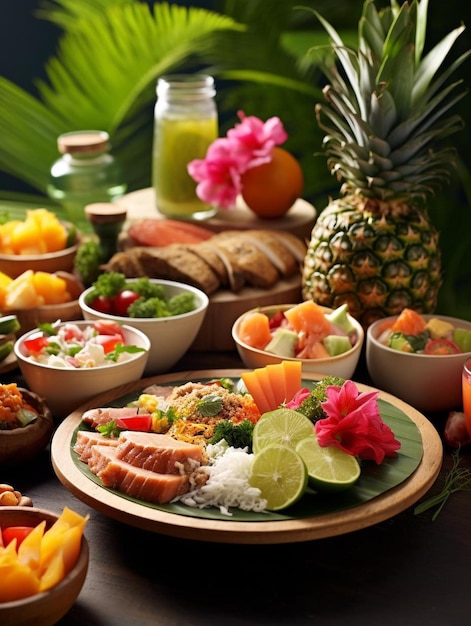 nourriture et boisson shot de plusieurs repas sains différents en utilisant des fruits tropicaux et inspirés de l'Indonésie