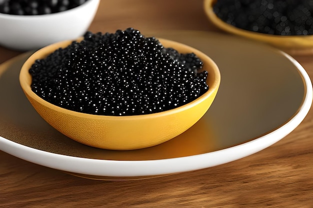 Nourriture de caviar de luxe sur le bol jaune