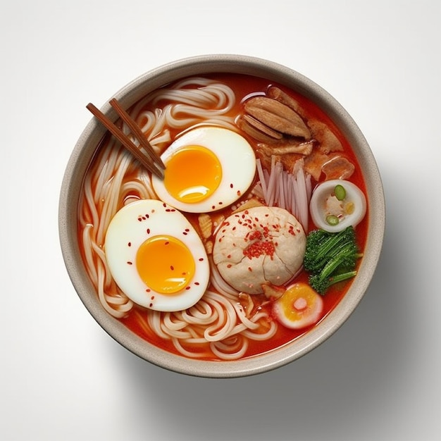 Nourriture coréenne Naengmyeon avec des nouilles dans une viande piquante ou un bouillon de kimchi généré par l'IA