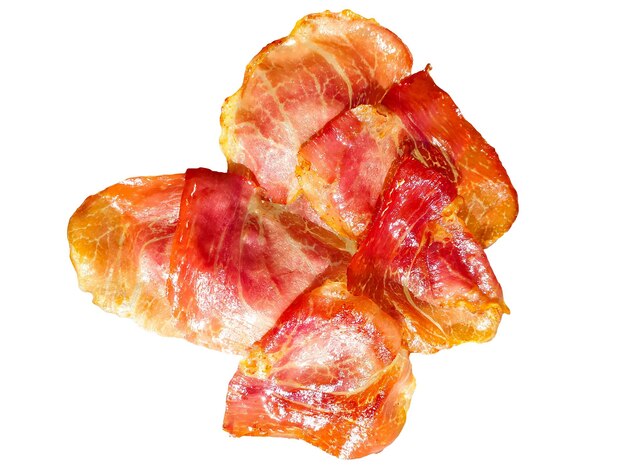 Nourriture délicieuse bacon frit isolé sur blanc Viande de porc pour manger des ingrédients de restaurant